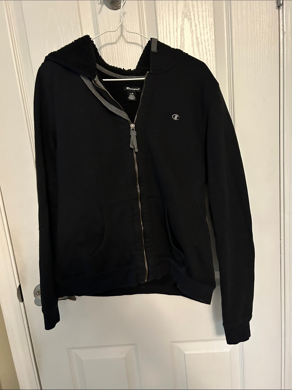 Champion Black Zip-Up Hoodie with Sherpa Lining